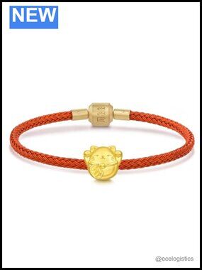 999 Gold Lucky Cat Charm Bracelet with 17cm Chain
